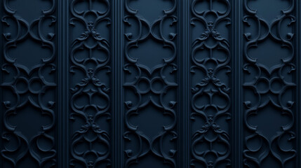 Intricate dark blue patterned wall panel with ornate details.