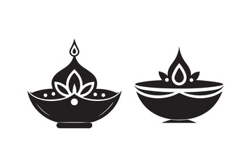 Diwali festival silhouette vector illustration, Diya lamp  silhouette vector