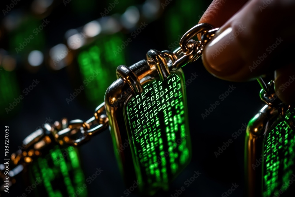 Poster Hacker, bypassing encryption with a decryption program, with intense green code scrolling across multiple screens