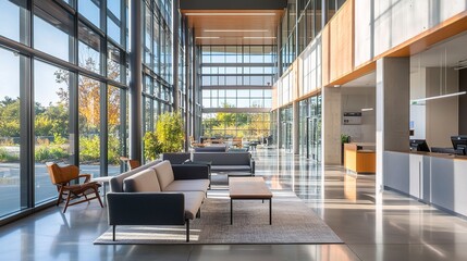 Modern Office Interior with Natural Light and Plants