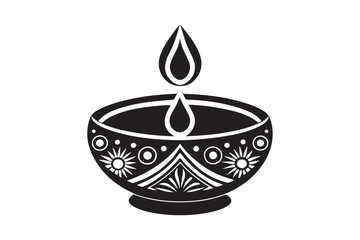 Diwali festival silhouette vector illustration, Diya lamp  silhouette vector