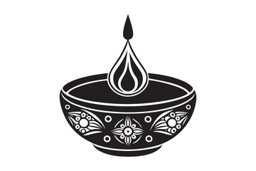 Diwali festival silhouette vector illustration, Diya lamp  silhouette vector