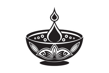 Diwali festival silhouette vector illustration, Diya lamp  silhouette vector