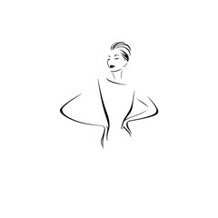 A vector silhouette image of a lady icon with a white background