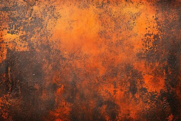 A background of rusted, orange metal with distressed textures, creating an industrial and gritty atmosphere
