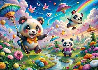 Kawaii Panda Cartoon Doodle Set - Whimsical and Adorable Illustrations for Fun Designs