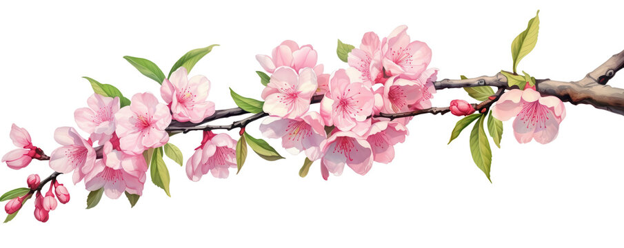 Branch with pink cherry blossoms isolated