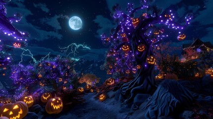 Halloween is a night festival, design can emphasize darkness and mystery, and design around the full moon can also express the feeling of dark Halloween.