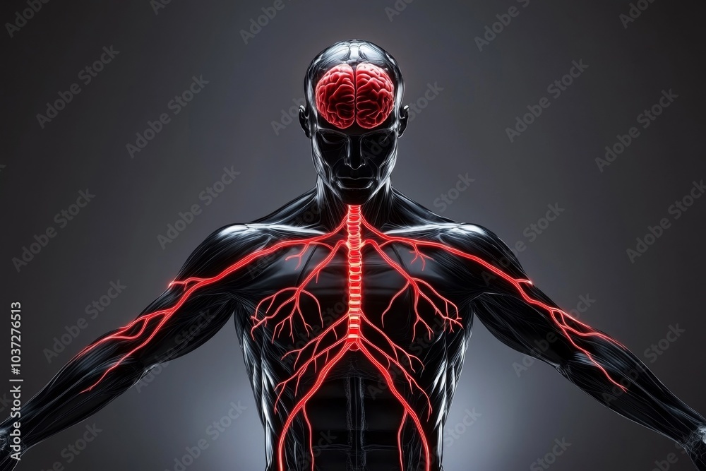 Poster lymphatic system, depicted in a dark, gothic style with shadowy lymphatic vessels and glowing red ly