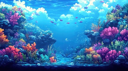 Naklejka premium Ocean Depths: Video Game Level Design Illustration