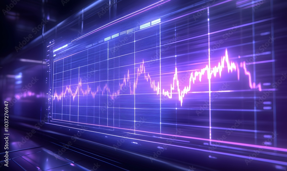 Aufkleber a vibrant, digital graph displaying fluctuating data trends in purple hues representing financial or