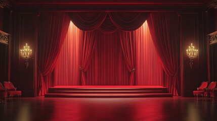 Elegant Red Stage with Dramatic Curtains and Lighting