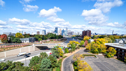 Skyline of Downtown Minneapolis at an autumn morning
