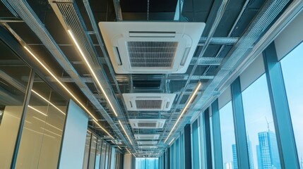 Fototapeta premium Modern office ceiling with air conditioning system