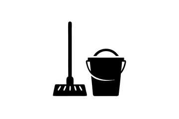 Cleaning mop and bucket silhouette vector.