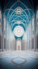 Fototapeta premium An expansive cathedral interior with a high vaulted ceiling and intricate tile work.