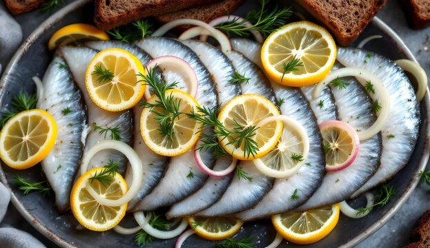 Oseledets &ndash; Pickled Herring Served with Lemon and Dill (Ukrainian Cuisine)