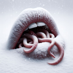 Obraz premium worms in frozen mouth