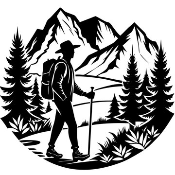 recommend clip art: Hiking silhouette vector illustration on white background