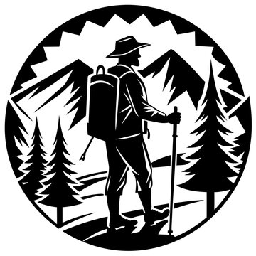 recommend clip art: Hiking silhouette vector illustration on white background