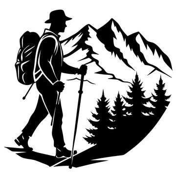 recommend clip art: Hiking silhouette vector illustration on white background