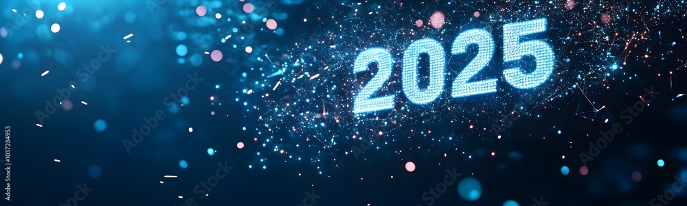 Fototapete a glowing representation of the year 2025 surrounded by a dreamy blue background with sparkling part