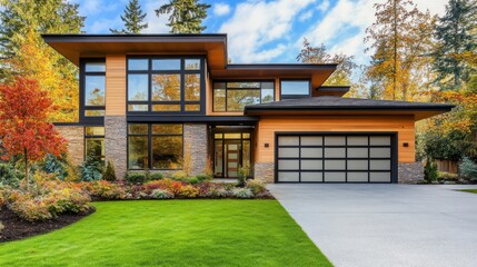 Modern House with Fall Foliage