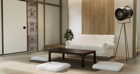 Living room sofa armchair minimalist modern old japanese style.3D rendering