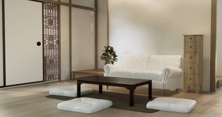 Living room sofa armchair minimalist modern old japanese style.3D rendering