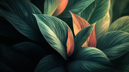 Fototapeta premium Close-up of Green and Red Leaves