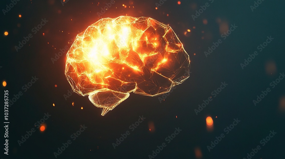 Wall mural Abstract Brain Visualization with Fiery Elements