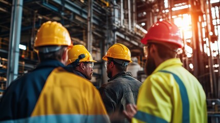 Workers Discussing Safety in Industrial Setting