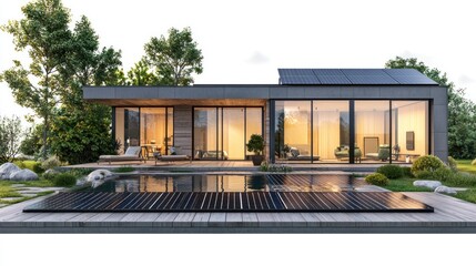 modern house with solar panels transparent background 