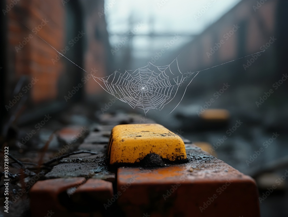 Wall mural haunting cobweb s embrace abandoned industrial ruin s atmospheric decay intricate spider web spannin