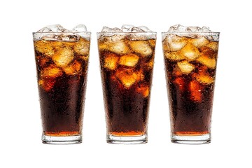 Trois verres de cola avec glaçons

