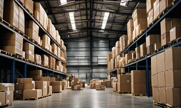 a warehouse full of products ready for shipment. Industrial setting
