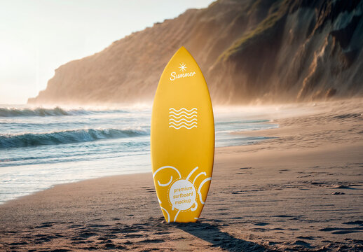 Surfboard Standing in the Sand Mockup