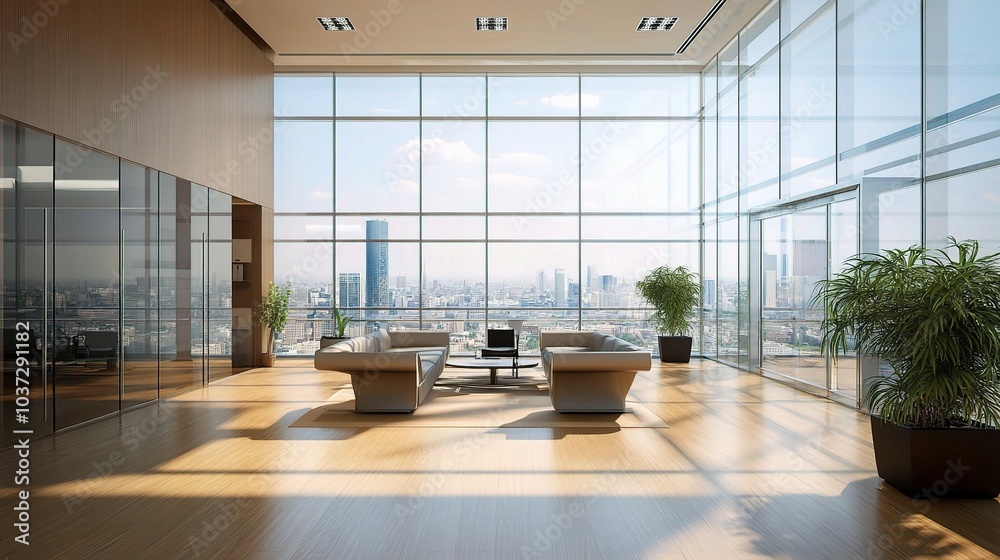 Wall mural Modern Office Interior with City View