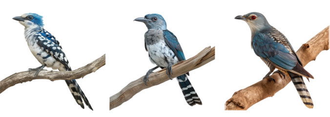 Blue and grey Cuckoo bird set isolated on white or transparent background cutout png