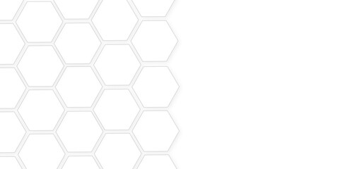 Abstract white hexagon concept background. Seamless pattern with hexagon. Hexagonal white hexagons honeycomb wallpaper. Abstract white lines background.	