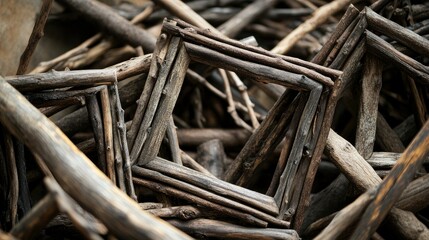 Fototapeta premium A group of rustic wooden frames made from twigs, highlighting their handmade, natural appeal.