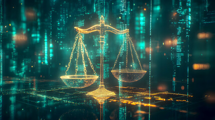 Futuristic Balance Scale in Digital Space