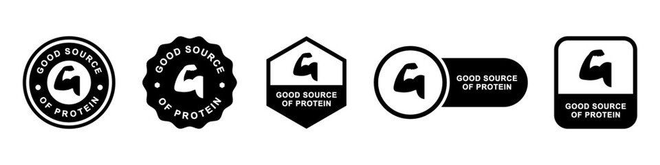 Good Source of Protein - vector signs for sport nutrition labeling.