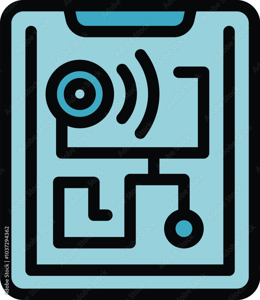 Poster simple icon of a mobile phone displaying a signal detection system, ideal for projects related to te