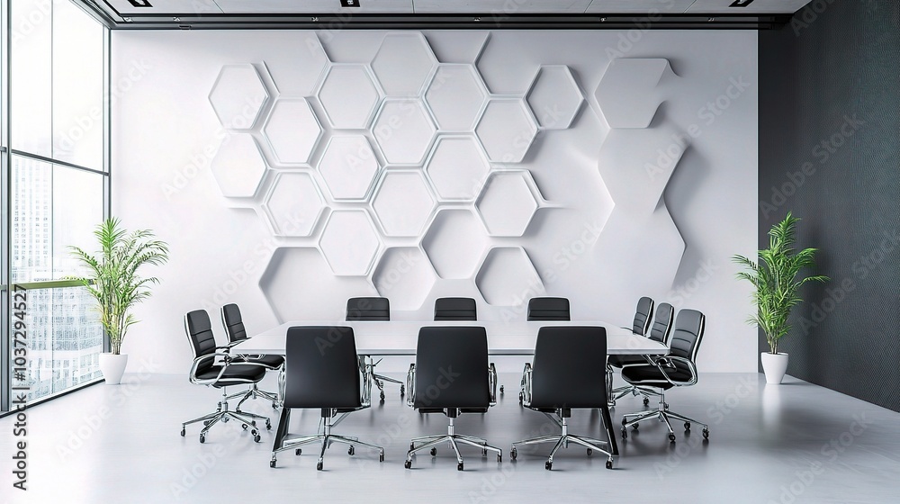 Sticker Modern Conference Room with Hexagonal Wall Design