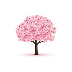 A vibrant pink cherry blossom tree on a white isolated background, symbolizing beauty and renewal.