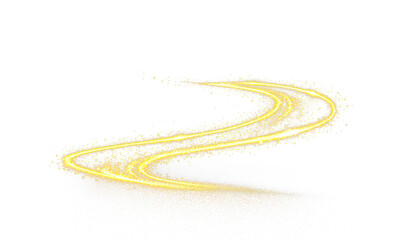 Swirling path of golden light isolate on transparent background, cutout, png