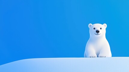 Fototapeta premium Adorable polar bear against a bright blue background, showcasing its charm and playful nature.
