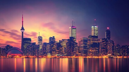Obraz premium Vibrant Toronto Skyline at Dusk with Reflections