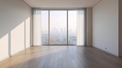 Fototapeta premium Modern Empty Room with Large Window View